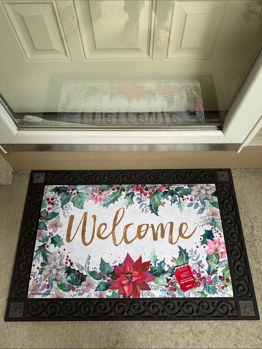 FLOMO Holiday Essentials Door Mat Entryway Welcome Mat Pointsettia 17” x 30”